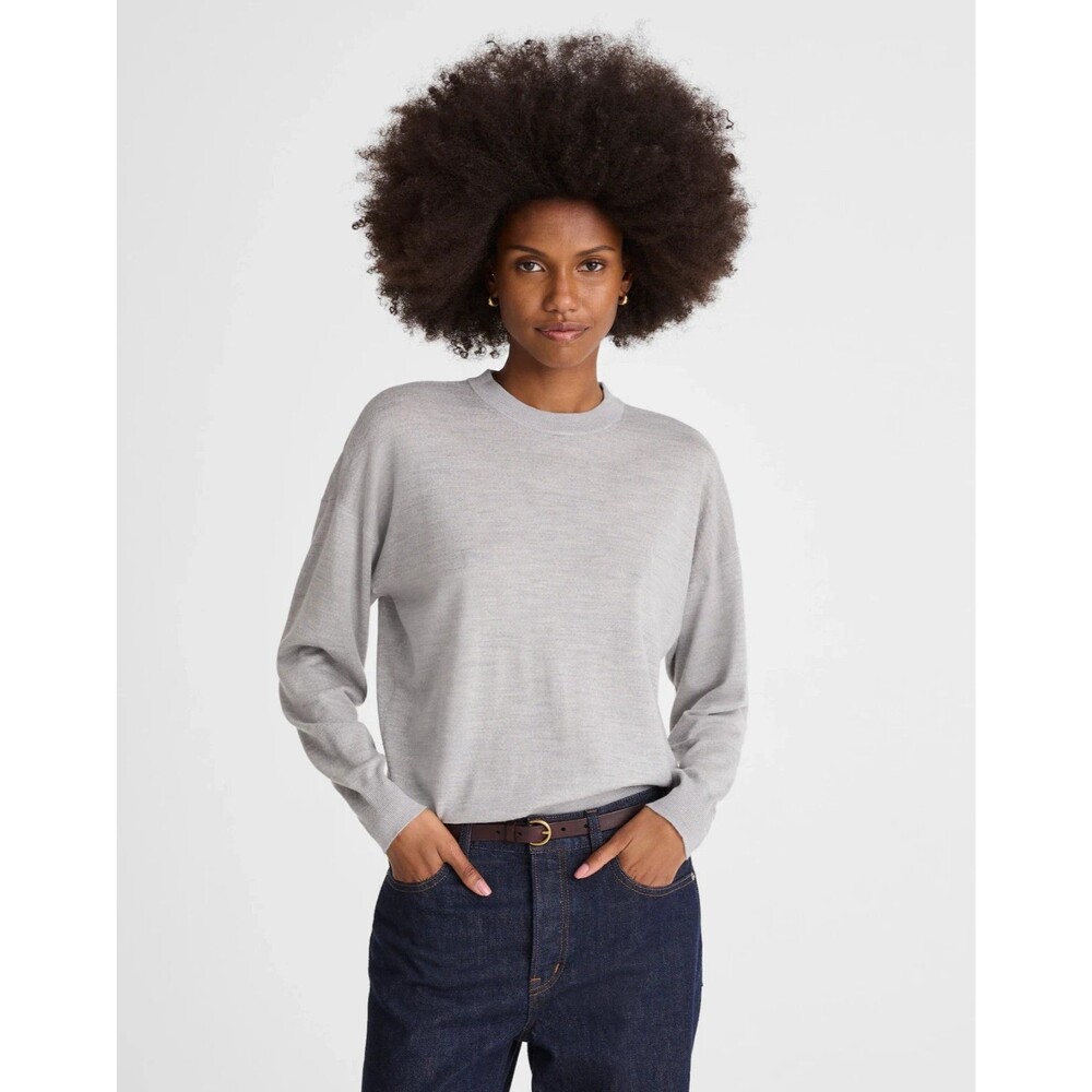 MADEWELL Drop-Shoulder Sweater in Merino Wool S Light Heather Gray Relax NWT B7